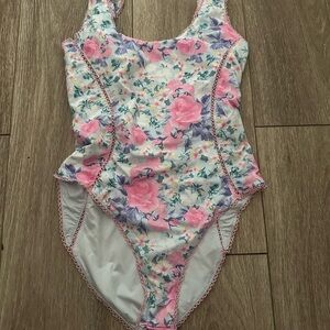 LoveShackFancy Pink and White Floral One Piece